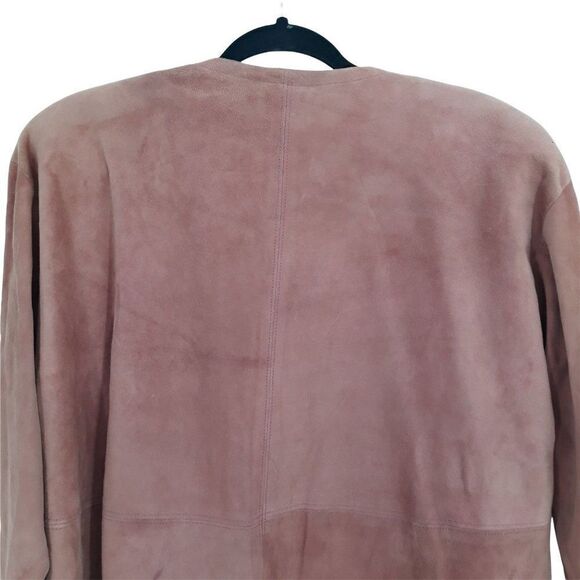 Vtg 80's Leather Suede Open Front Cardigan Boxy Jacket Dusty Mauve Pink Sz L - Picture 8 of 11